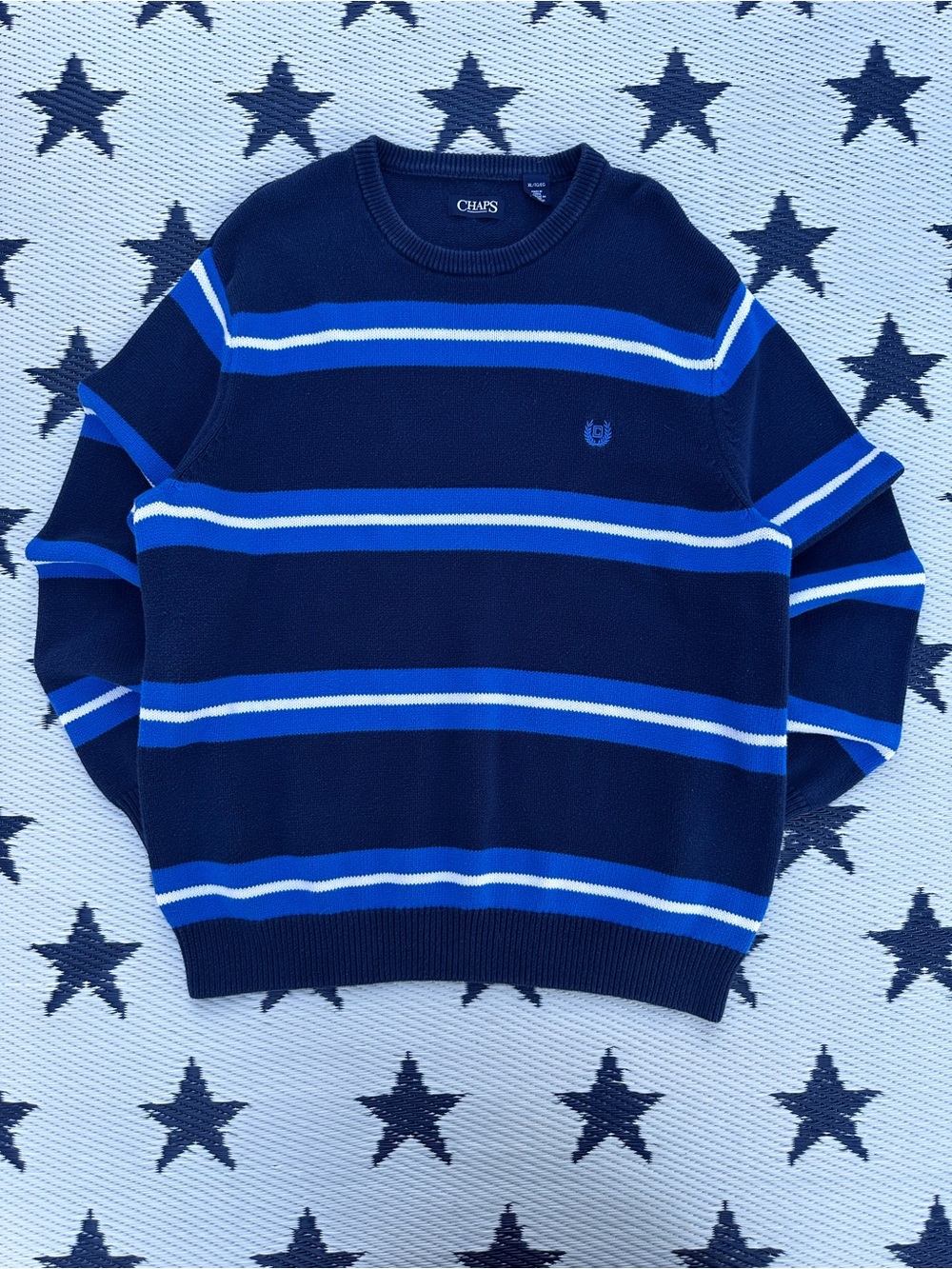 Chaps Navy Blue Striped Crewneck Sweater